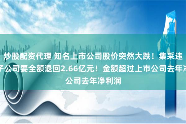 炒股配资代理 知名上市公司股价突然大跌！集采违约，子公司要全额退回2.66亿元！金额超过上市公司去年净利润